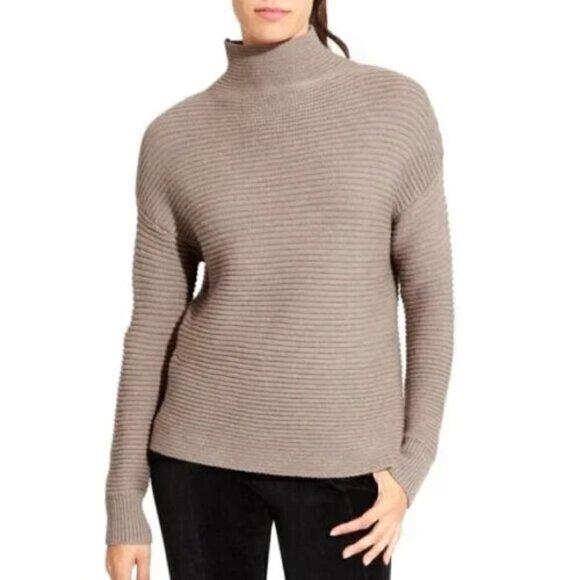 Athleta Small Tan Lodge Ribbed Mock Neck 100% Extra Fine Merino Wool Sweater - Picture 6 of 6